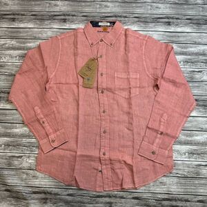 Tailor Vintage Men's Long Sleeve Linen Shirt M Med Medium Dusty Rose Coral Pink